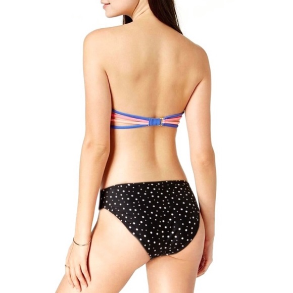 California Waves Black Polka Dots Push Up Top Hipster Bottom Set L - Picture 3 of 16